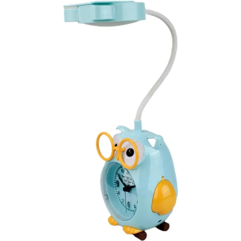 SVEGLIA CON LAMPADA DA SCRIVANIA DESIGN A GUFO BLU OROLOGIO DA TAVOLO RICARICA USB