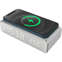 SVEGLIA DIGITALE CON RICARICA WIRELESS SMARTPHONE DISPLAY A LED LUCE REGOLABILE