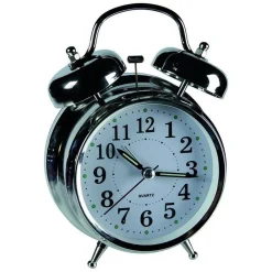 SVEGLIA IN METALLO CROMATO OROLOGIO ANALOGICO A BATTERIA DA TAVOLO 18 X 12 CM