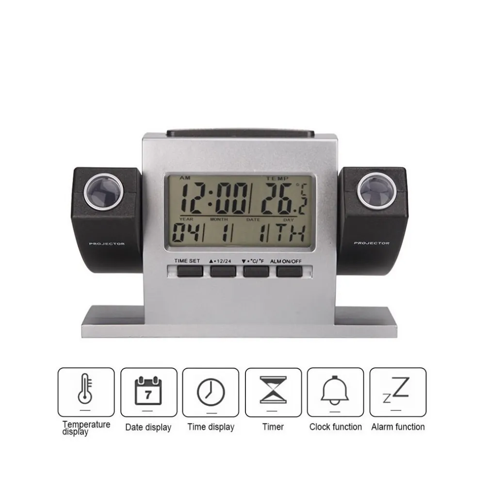 SVEGLIA OROLOGIO A PROIEZIONE ORA TEMPERATURA SCHERMO LCD DATA GRADI PROIETTORE