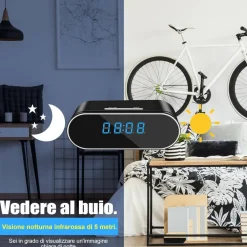 SVEGLIA OROLOGIO CON TELECAMERA SPIA NASCOSTA CON VISIONE NOTTURNA SORVEGLIANZA