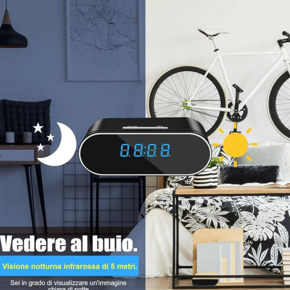 SVEGLIA OROLOGIO CON TELECAMERA SPIA NASCOSTA CON VISIONE NOTTURNA SORVEGLIANZA