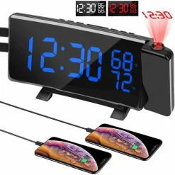 SVEGLIA OROLOGIO DIGITALE DA TAVOLO LED CURVO PROIETTORE RADIO FM YGH313S