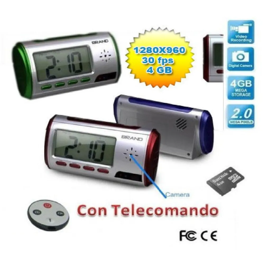 SVEGLIA OROLOGIO SPIA MICROSPIA CIMICE SPY CAM CON RILEVATORE DI MOVIMENTO HD