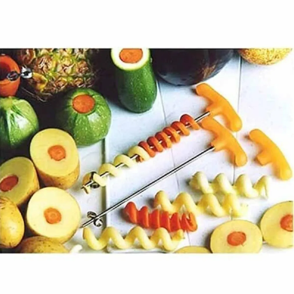 TAGLIA SBUCCIA PATATE A RICCIOLO MANUALE ASTA SPIRALE ACCIAIO SVUOTA ORTAGGI