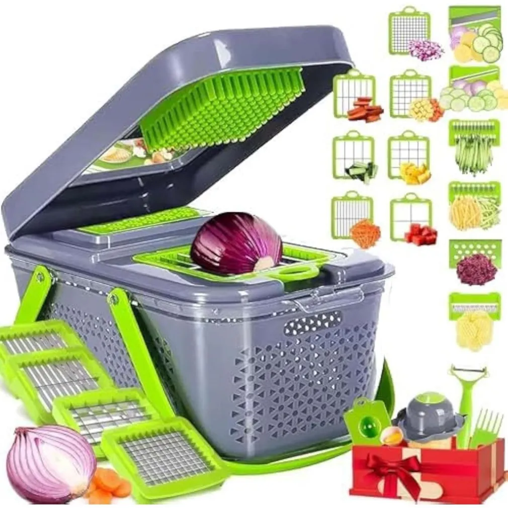 TAGLIA VERDURE MULTIFUNZIONE MANDOLINA MANUALE INOX AFFETTATRICE AFFETTATUTTO