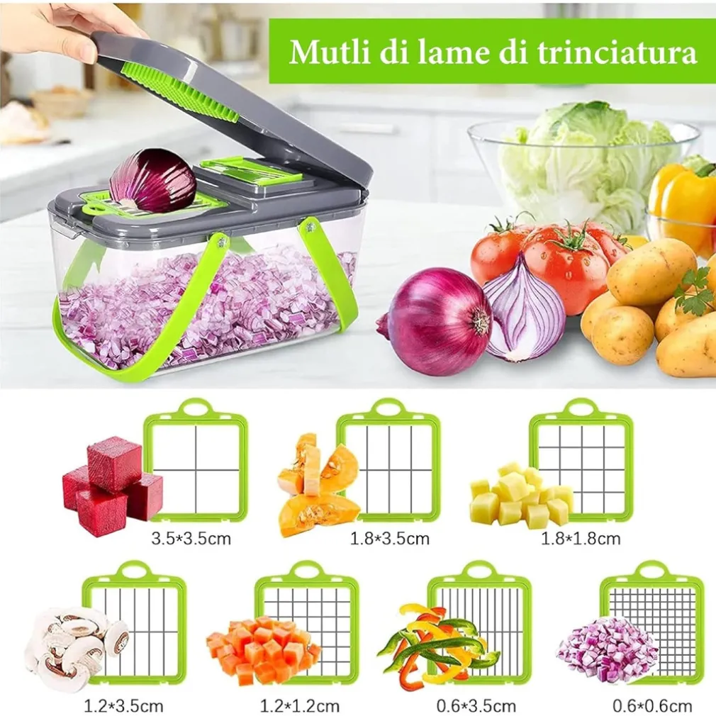 TAGLIA VERDURE MULTIFUNZIONE MANDOLINA MANUALE INOX AFFETTATRICE AFFETTATUTTO