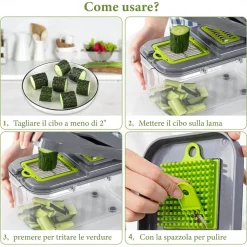 TAGLIA VERDURE MULTIFUNZIONE MANDOLINA MANUALE INOX AFFETTATRICE AFFETTATUTTO