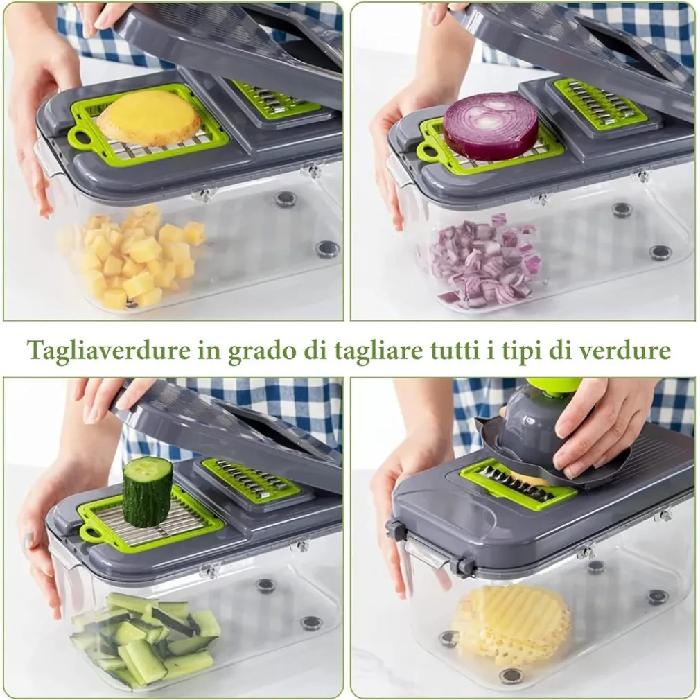 TAGLIA VERDURE MULTIFUNZIONE MANDOLINA MANUALE INOX AFFETTATRICE AFFETTATUTTO