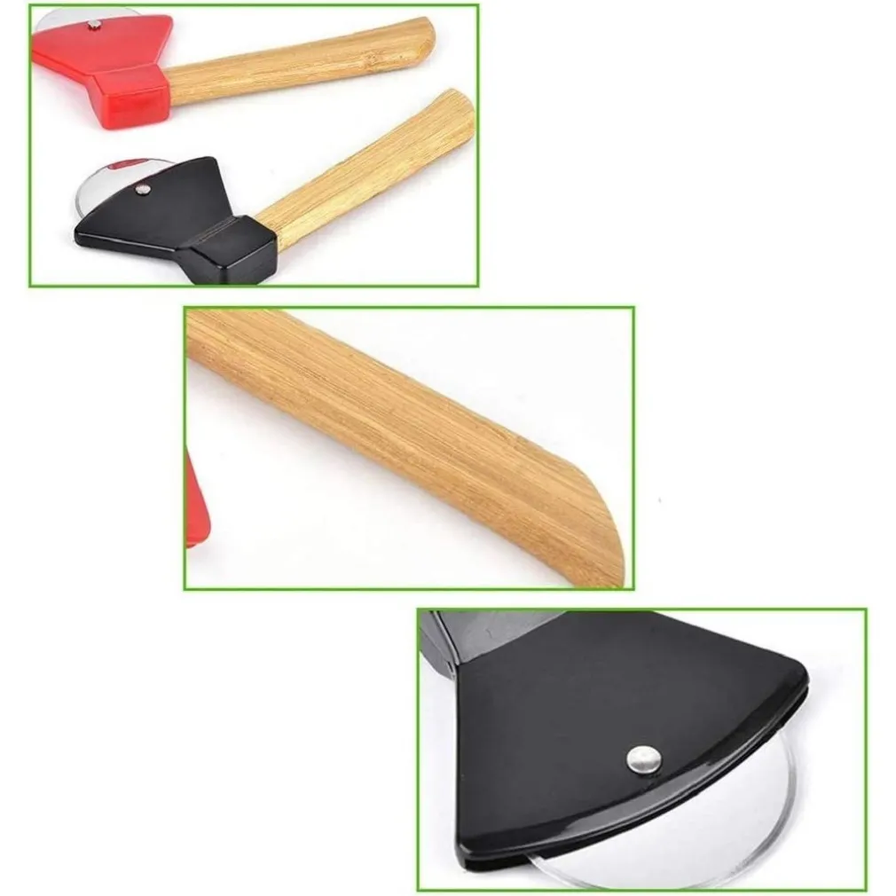 TAGLIAPIZZA ROTELLA TAGLIERINA ACCIAIO LEGNO RULLO CUCINA FORMA ASCIA 21CM 50860