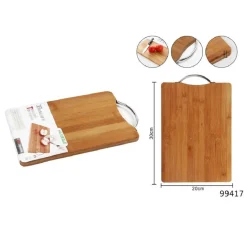 TAGLIERE IN LEGNO MANICO IN ACCIAIO VASSOIO SALUMI CASA CUCINA 30X20X1.8CM 99417