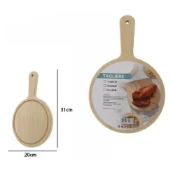 TAGLIERE LEGNO ROTONDO AFFETTA PANE SALUMI CARNE PIZZA CON MANICO 31X20CM 74196