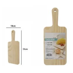 TAGLIERE RETTENGOLARE IN LEGNO AFFETTA PANE SALUMI CARNE CON MANICO 33X18CM 74194