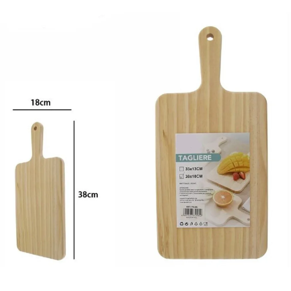 TAGLIERE RETTENGOLARE IN LEGNO AFFETTA PANE SALUMI CARNE CON MANICO 38X18CM 74195