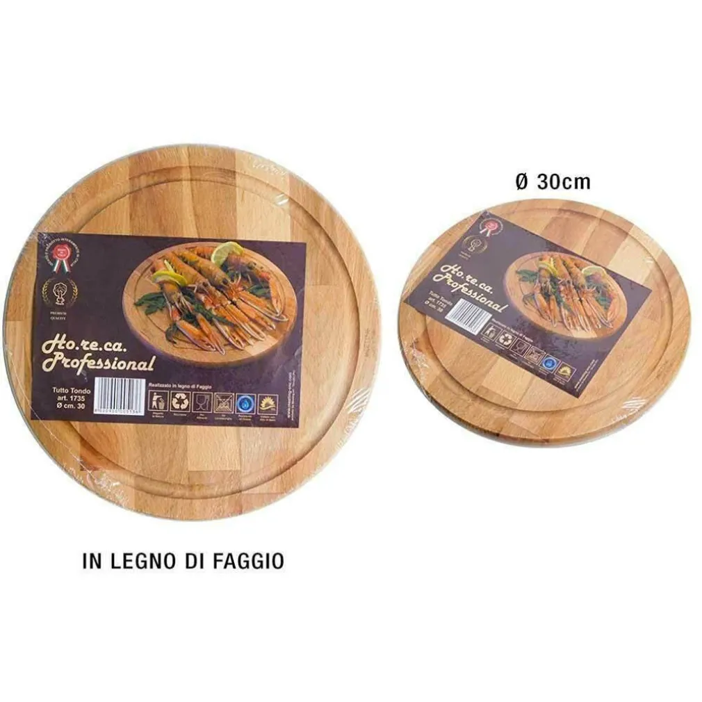 TAGLIERE ROTONDO PIATTO VASSOIO IN LEGNO DI FAGGIO DIAMETRO 30CM SALUMI FORMAGGI