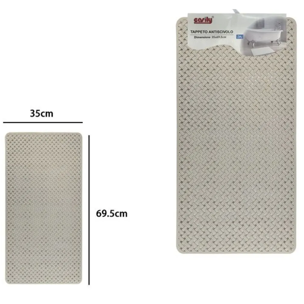 TAPPETO ANTISCIVOLO EFFETTO INTRECCIATO BEIGE PER VASCA DA BAGNO DOCCIA 35X69.5CM 10795