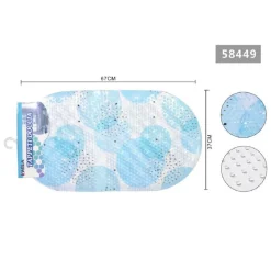 TAPPETO ANTISCIVOLO OVALE CERCHI AZZURRI PER VASCA BAGNO DOCCIA 67 X 37 CM 58449