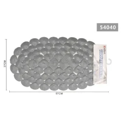 TAPPETO ANTISCIVOLO OVALE CON CONCHIGLIE GRIGIO VASCA BAGNO DOCCIA 67X37CM 54040