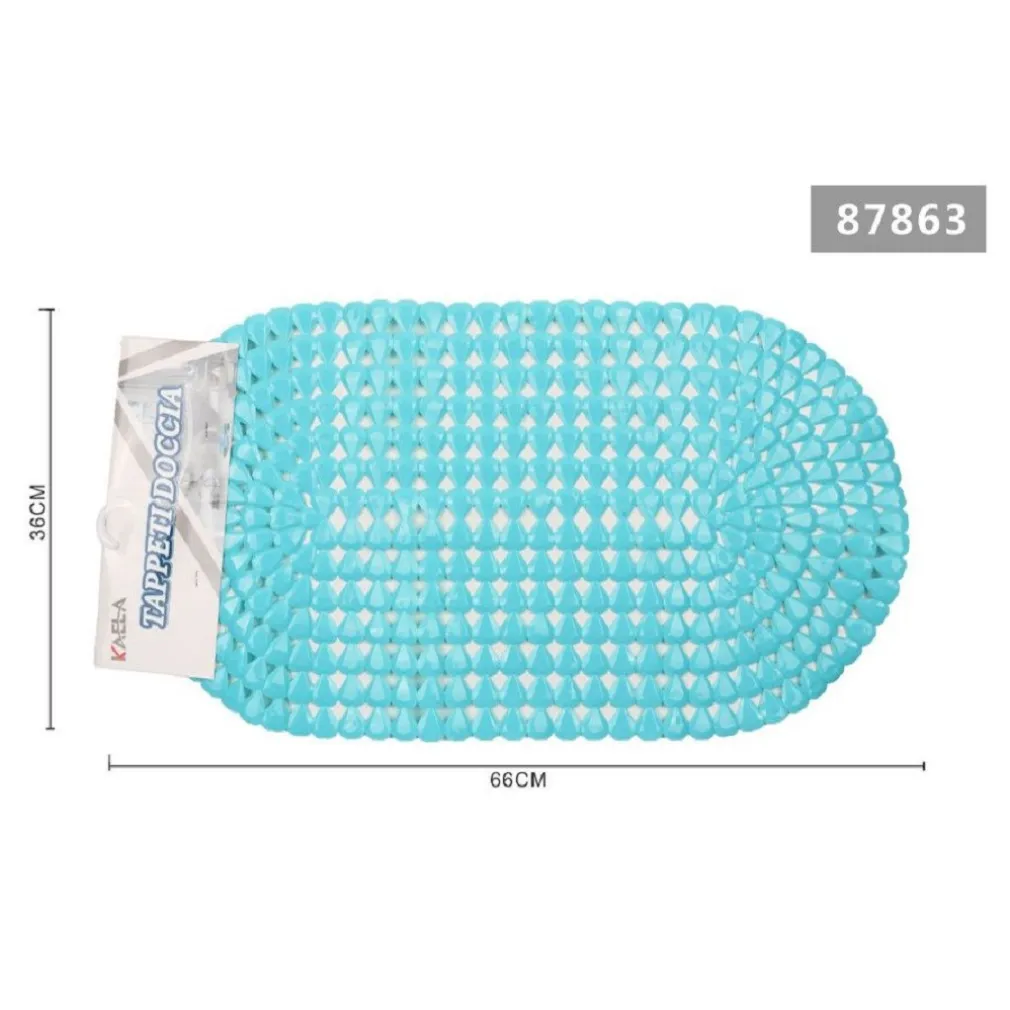 TAPPETO ANTISCIVOLO OVALE DIAMANTE BLU LAGO PER VASCA BAGNO DOCCIA 36X66CM 87863
