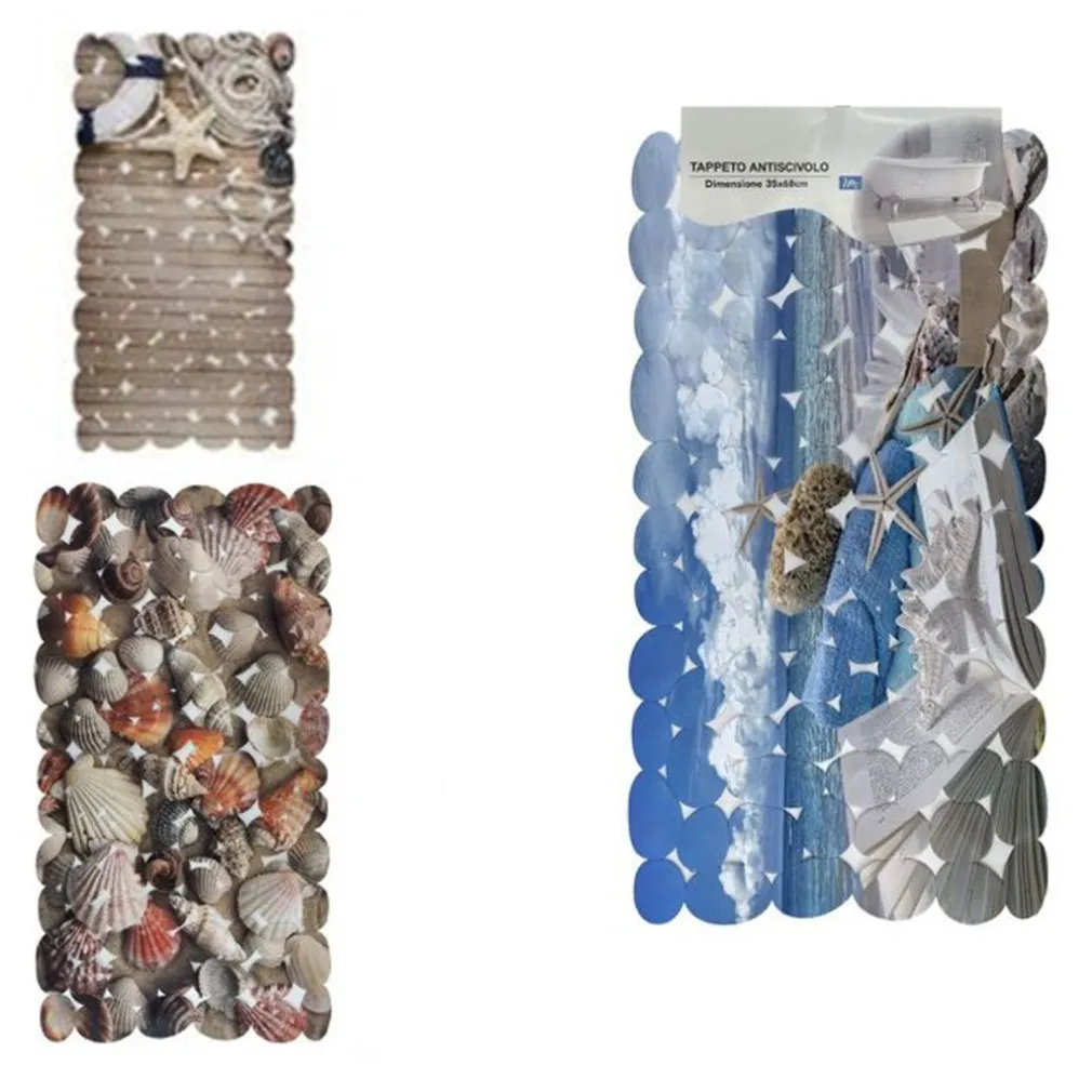 TAPPETO ANTISCIVOLO TAPPETINO A SASSI CON TEMA MARINO PER VASCA BAGNO DOCCIA 35X68CM 10787