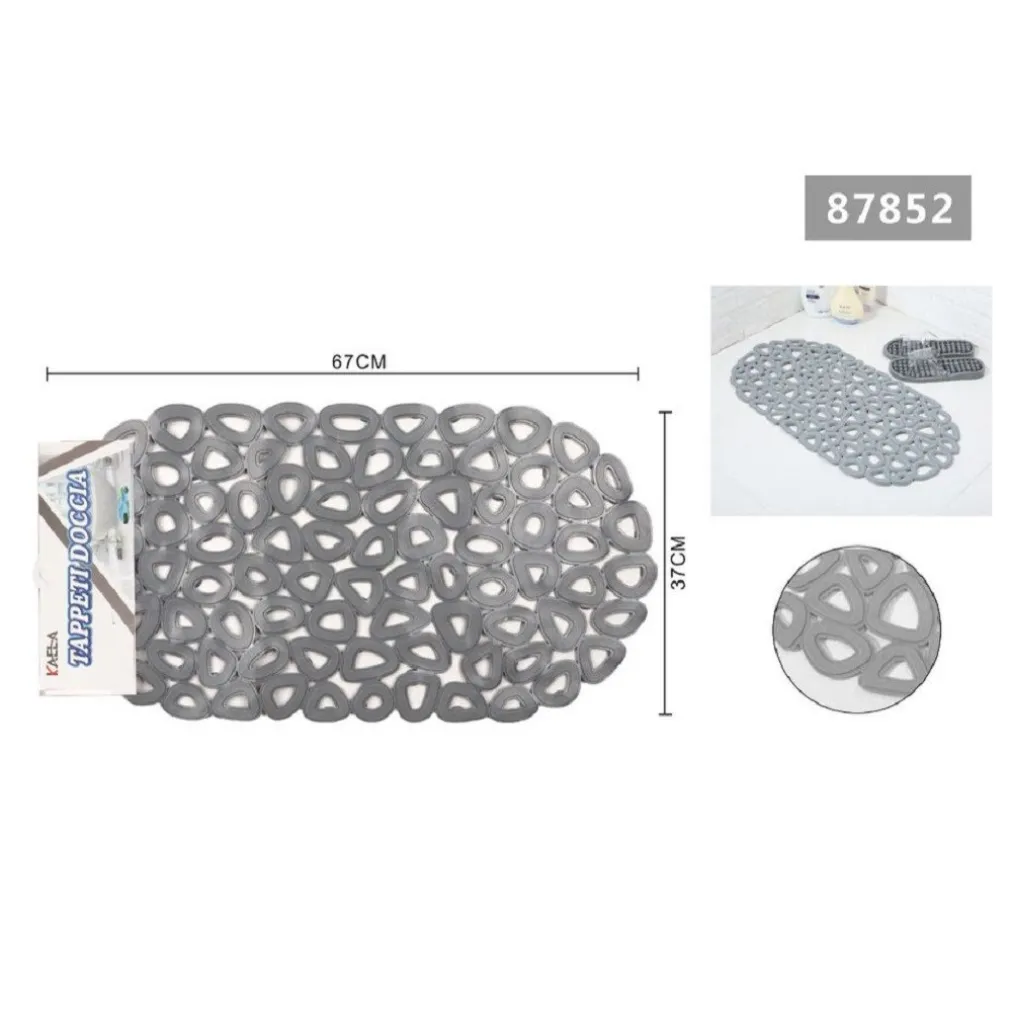 TAPPETO ANTISCIVOLO VASCA BAGNO DOCCIA OVALE BUCHI TRIANGOLARI GRIGIO 67X37CM 87852