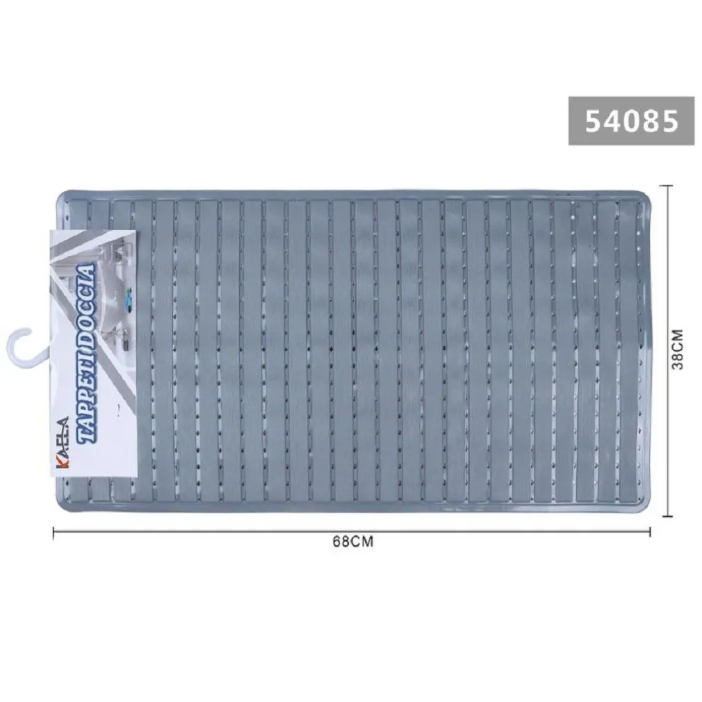 TAPPETO DOCCIA VASCA BAGNO ANTISCIVOLO 38X68CM RETTANGOLARE A RIGHI GRIGIO 54085