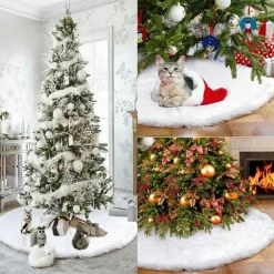 TAPPETO GONNA COPERTURA BASE ALBERO DI NATALE 120 CM PELUCHE BIANCO EFFETTO NEVE