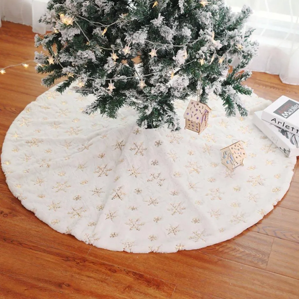 TAPPETO GONNA COPERTURA BASE ALBERO DI NATALE 80CM PELUCHE FIOCCHI DI NEVE GOLD