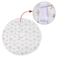 TAPPETO GONNA COPERTURA BASE ALBERO DI NATALE 80CM PELUCHE FIOCCHI DI NEVE GOLD