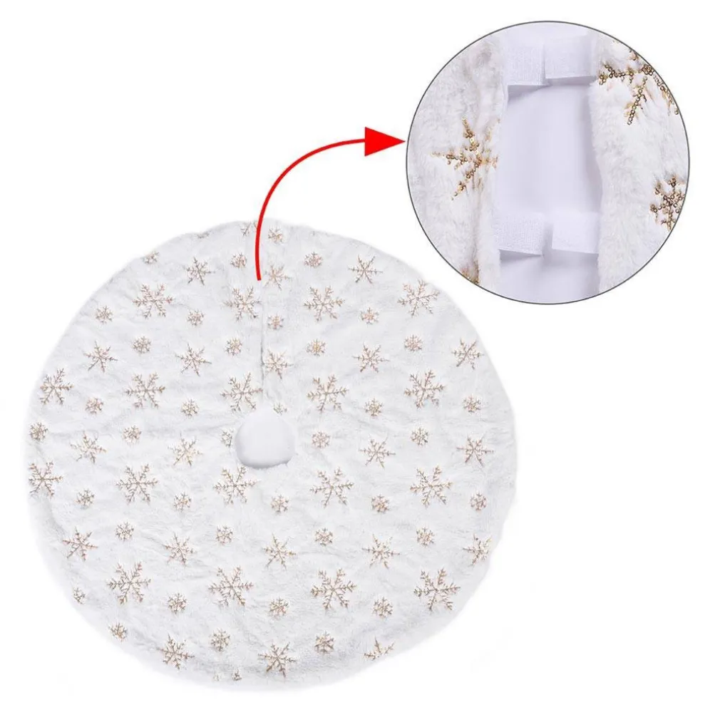 TAPPETO GONNA COPERTURA BASE ALBERO DI NATALE 80CM PELUCHE FIOCCHI DI NEVE GOLD