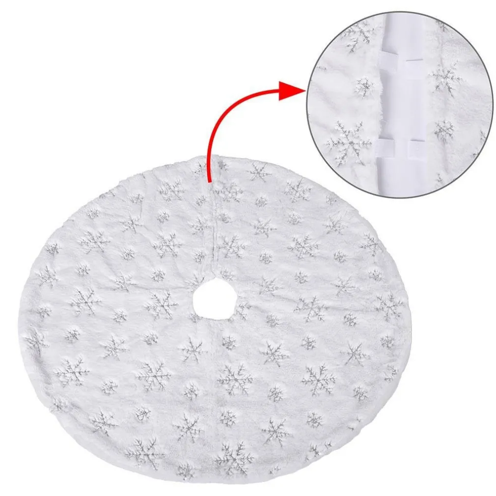 TAPPETO GONNA COPERTURA BASE ALBERO DI NATALE 80CM PELUCHE FIOCCO DI NEVE SILVER