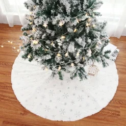 TAPPETO GONNA COPERTURA BASE ALBERO DI NATALE 80CM PELUCHE FIOCCO DI NEVE SILVER