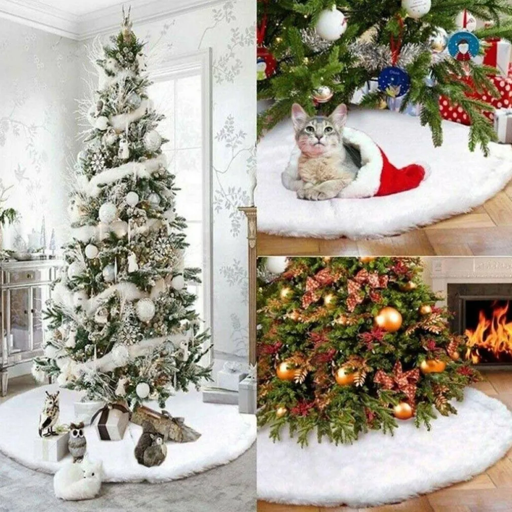 TAPPETO GONNA COPERTURA BASE ALBERO DI NATALE 78CM PELUCHE BIANCO EFFETTO NEVE