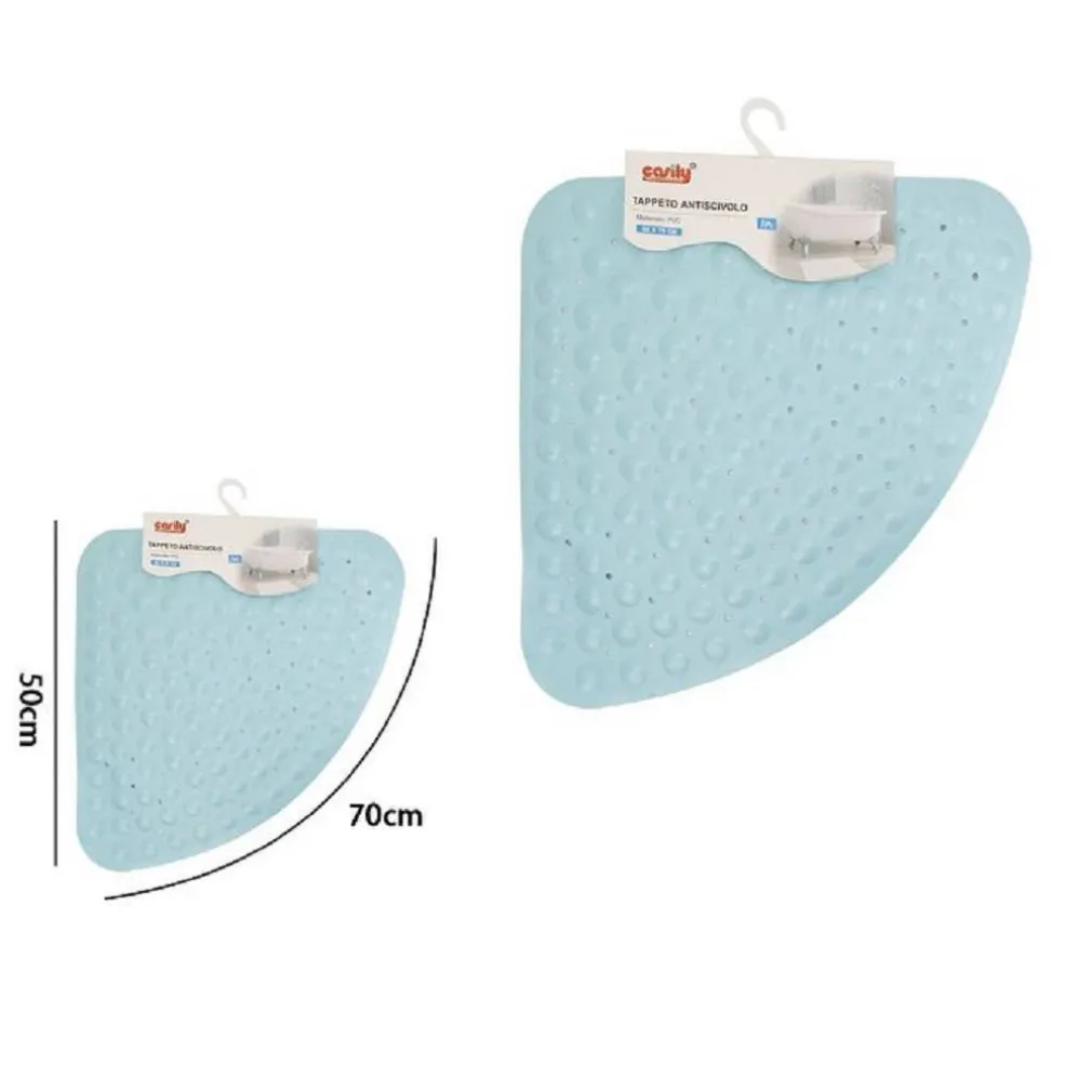 TAPPETO PVC ANTISCIVOLO TRIANGOLARE AZZURRO PER VASCA BAGNO DOCCIA 50X70CM 79736