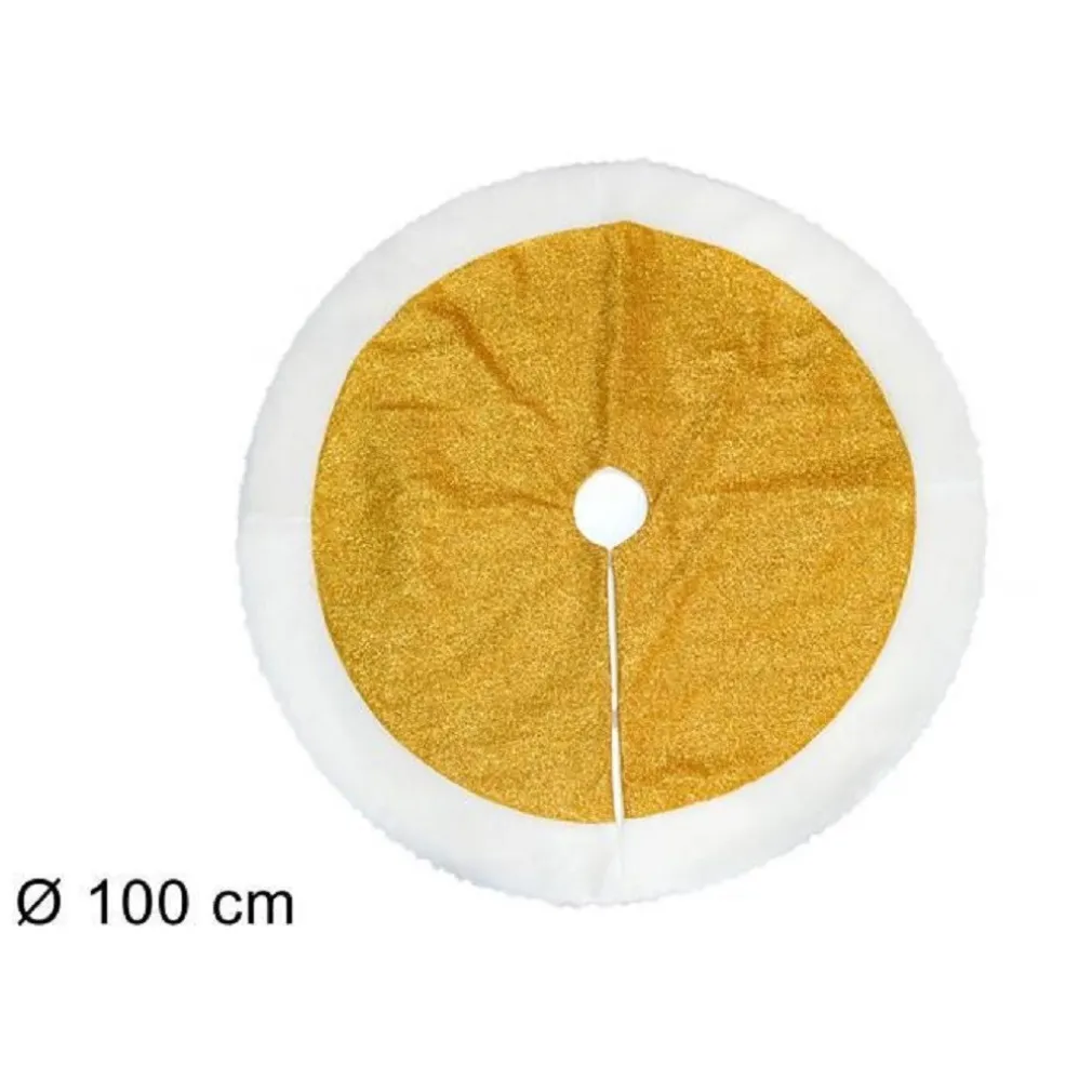 TAPPETO SOTTOALBERO NATALE GONNA COPERTURA 100 CM EFFETTO GLITTER ORO PELLICCIA