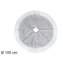 TAPPETO SOTTOALBERO NATALE GONNA COPERTURA 100CM EFFETTO GLITTER SILVER PELLICCIA