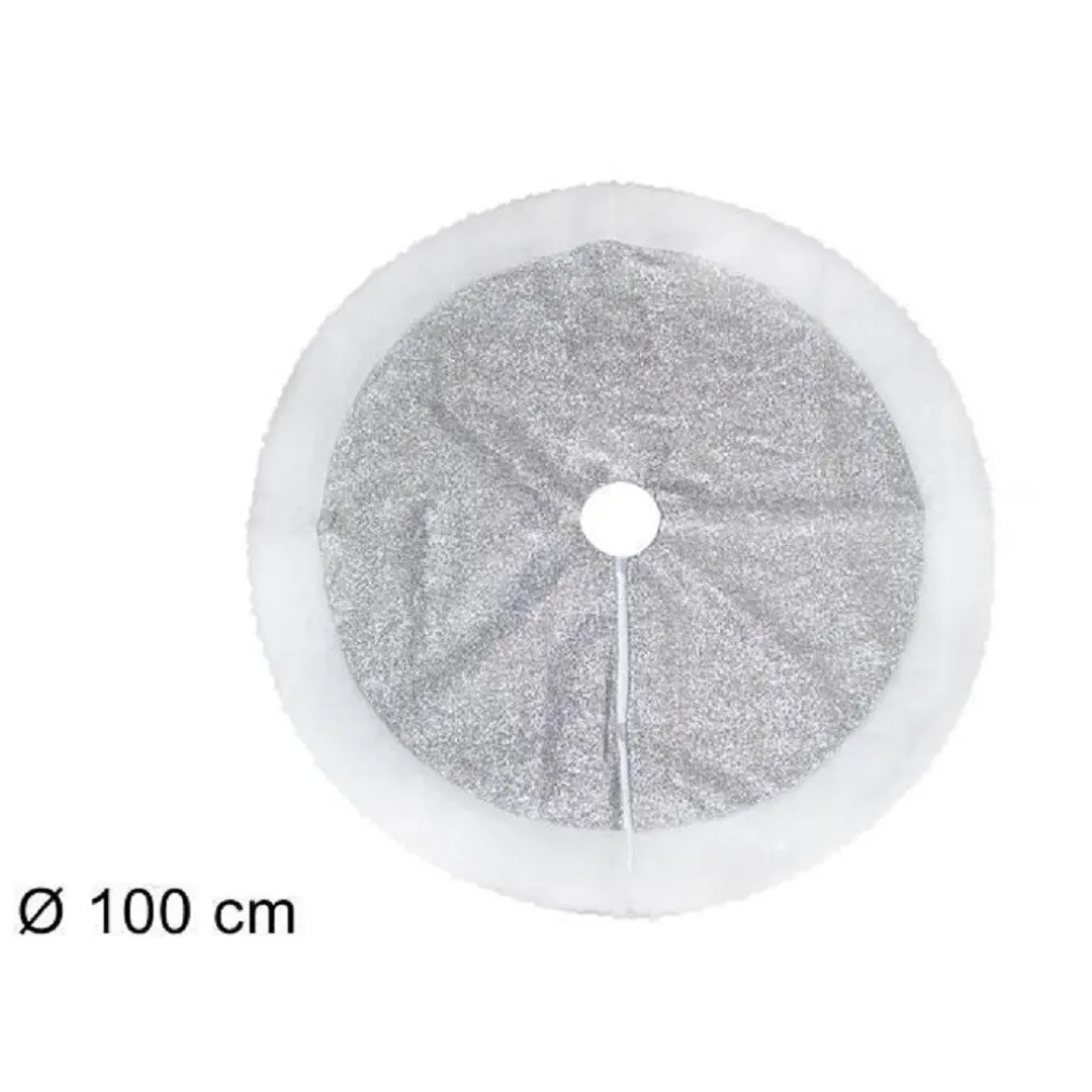 TAPPETO SOTTOALBERO NATALE GONNA COPERTURA 100CM EFFETTO GLITTER SILVER PELLICCIA