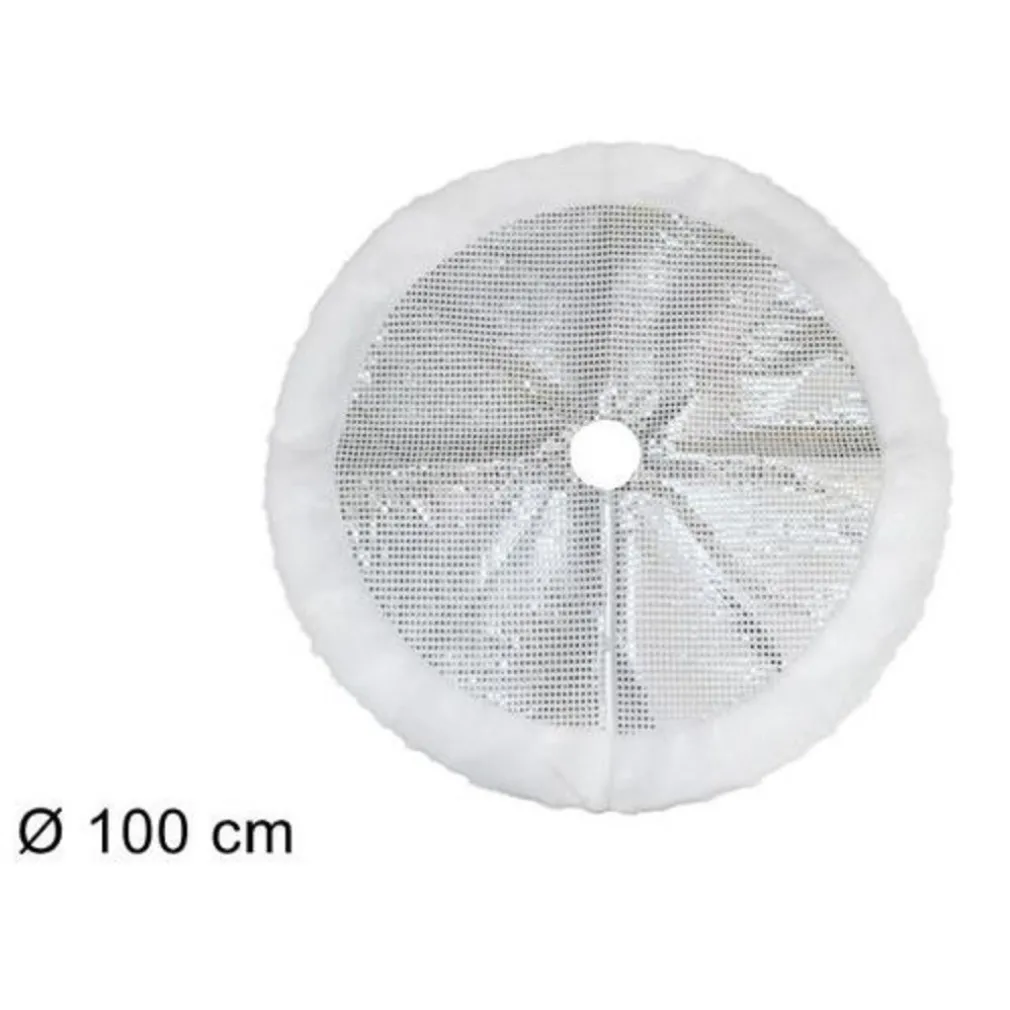TAPPETO SOTTOALBERO NATALE GONNA COPERTURA 100 CM SILVER POIS PELLICCIA BIANCA