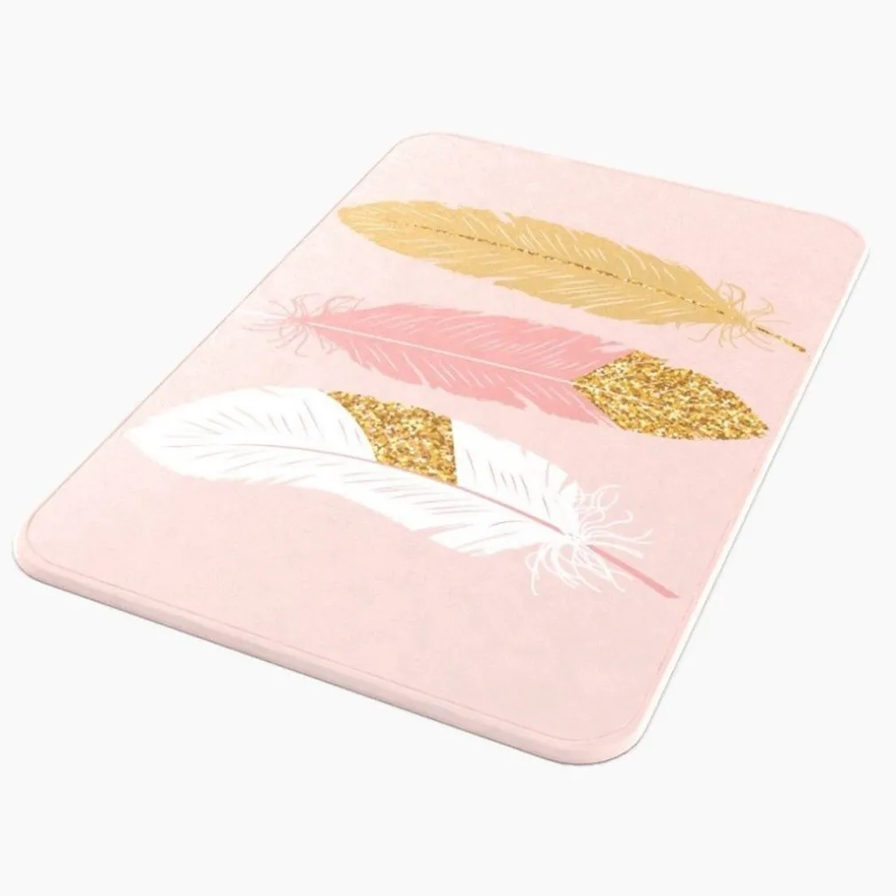 TAPPETO TAPPETINO ANTISCIVOLO PER BAGNO ARREDO ACCESSORIO ROSA CON PIUME 69791