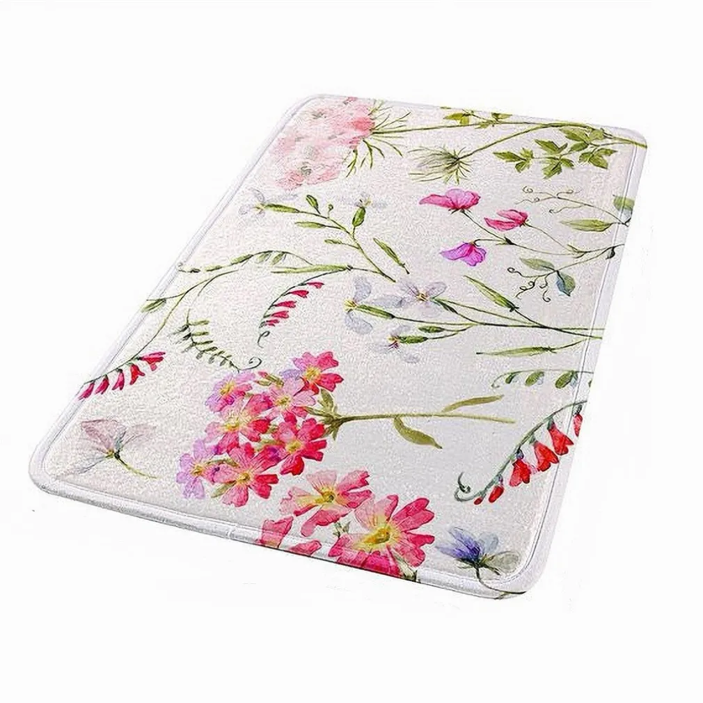 TAPPETO TAPPETINO ANTISCIVOLO TESSUTO BAGNO ARREDO 40X60CM BIANCO CON FIORI 69915