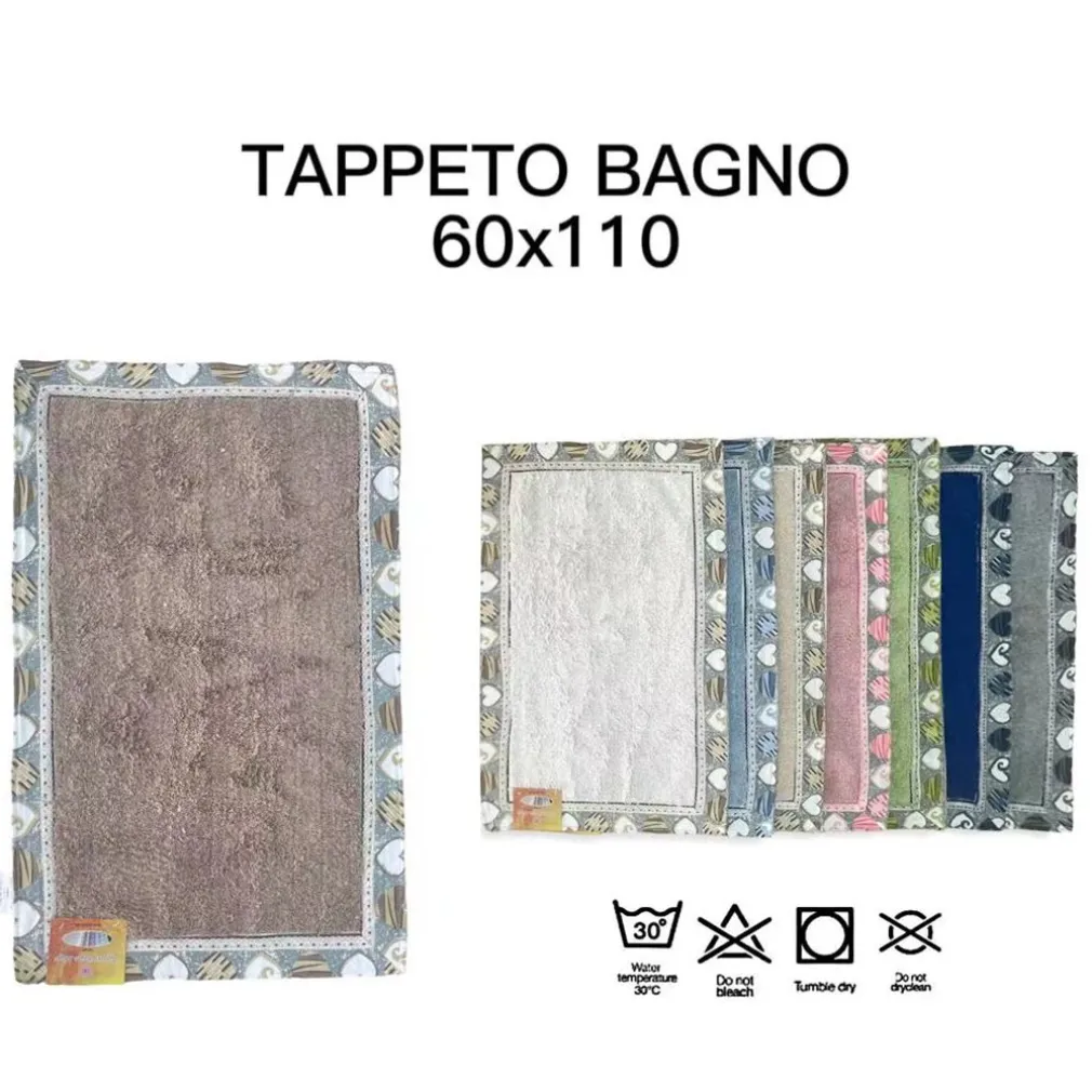 TAPPETO TAPPETINO BAGNO ASSORBENTE DECORAZIONE ART HEART IN VARI COLORI 60X110CM