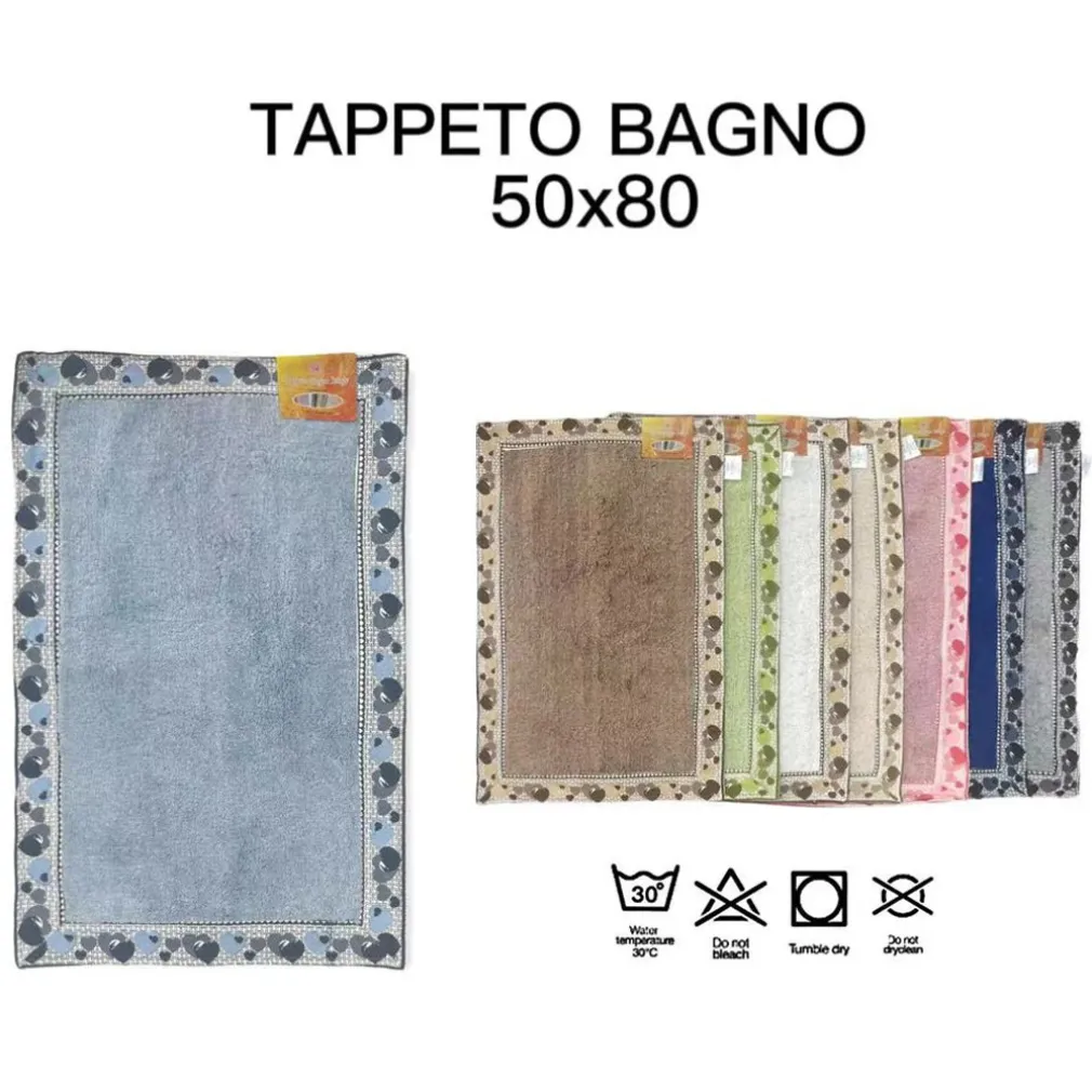 TAPPETO TAPPETINO BAGNO ASSORBENTE DECORAZIONE CUORI IN VARI COLORI 50X80 CM