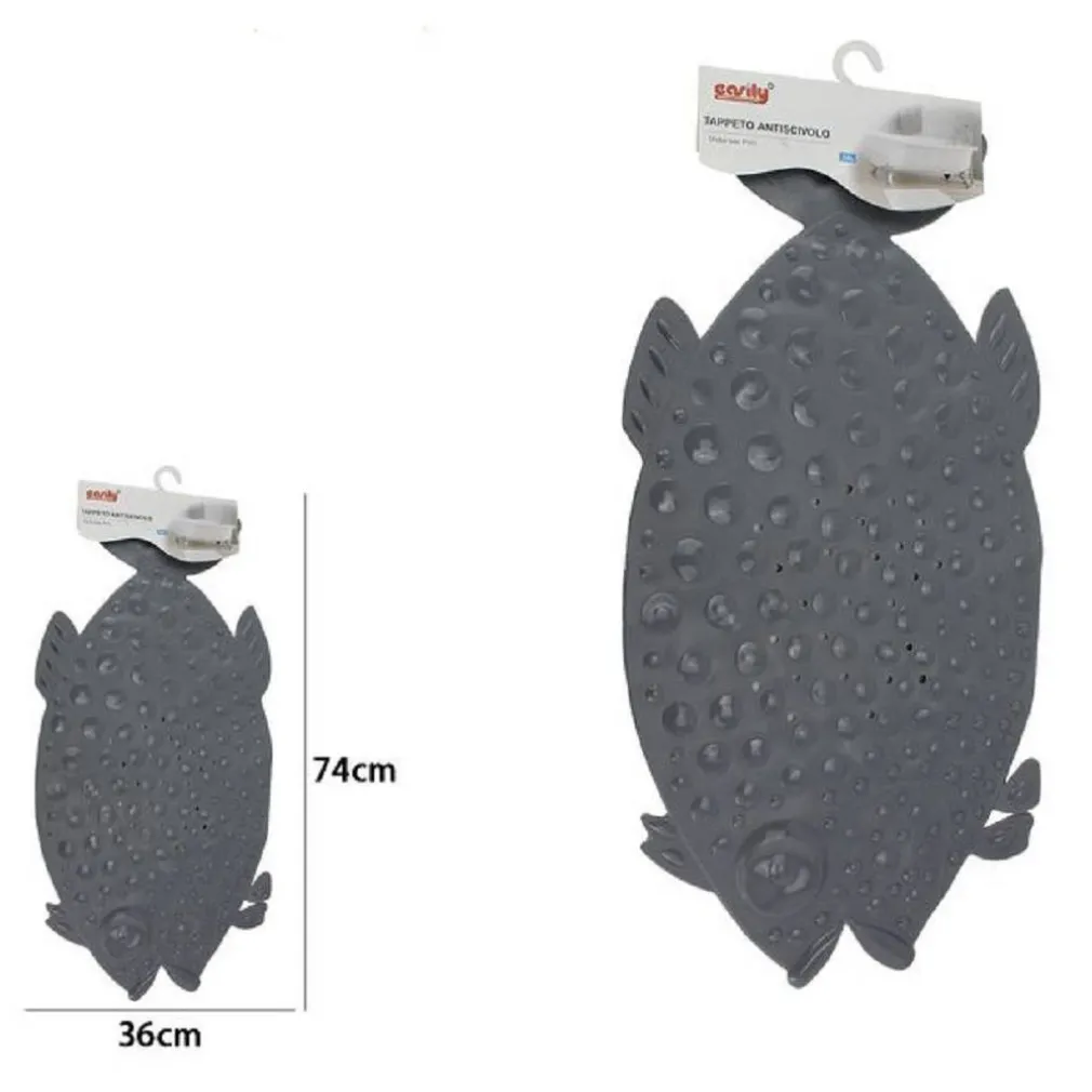 TAPPETO TAPPETINO PVC PESCE GRIGIO ANTISCIVOLO VASCA BAGNO DOCCIA 74X36 CM 59616