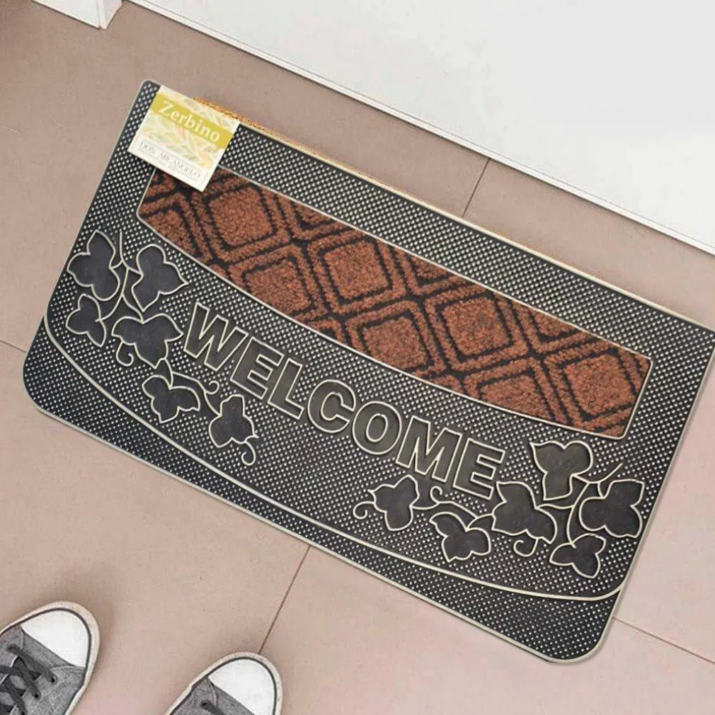 TAPPETO ZERBINO WELCOME PIANTE 45X75CM IN GOMMA E FIBRA COCCO 4 COLORI INGRESSO