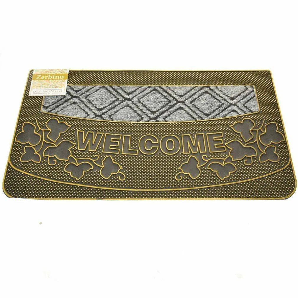 TAPPETO ZERBINO WELCOME PIANTE 45X75CM IN GOMMA E FIBRA COCCO 4 COLORI INGRESSO