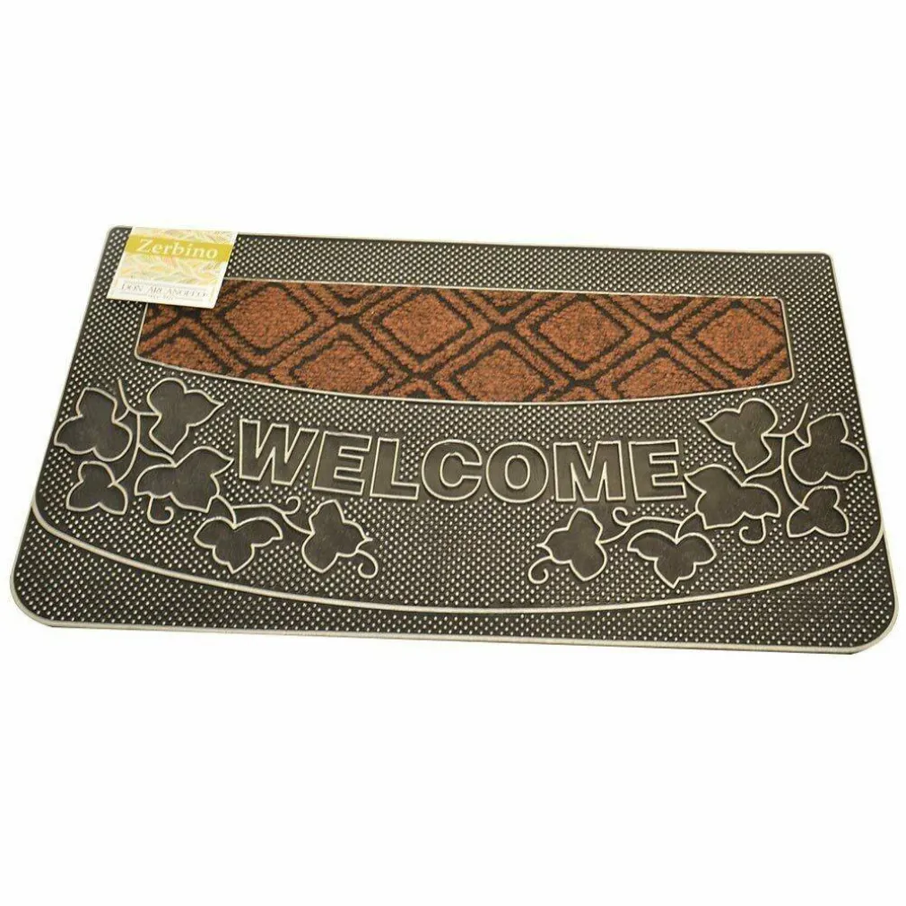 TAPPETO ZERBINO WELCOME PIANTE 45X75CM IN GOMMA E FIBRA COCCO 4 COLORI INGRESSO