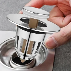 TAPPO DI SCARICO PER LAVANDINO BAGNO FILTRO IN ACCIAIO A PRESSIONE COPRI SCARICO