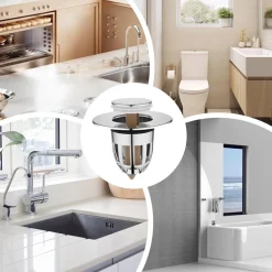 TAPPO DI SCARICO PER LAVANDINO BAGNO FILTRO IN ACCIAIO A PRESSIONE COPRI SCARICO