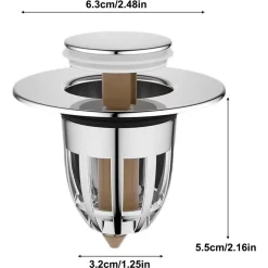 TAPPO DI SCARICO PER LAVANDINO BAGNO FILTRO IN ACCIAIO A PRESSIONE COPRI SCARICO