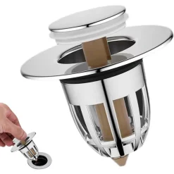 TAPPO DI SCARICO PER LAVANDINO BAGNO FILTRO IN ACCIAIO A PRESSIONE COPRI SCARICO